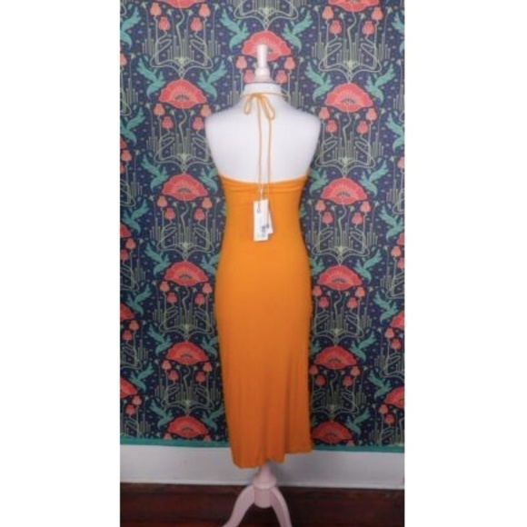AmyLynn Mustard Yellow Orange Halter Knit Sexy Cut Out Vega Dress - Picture 7 of 7